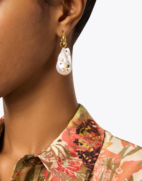 Multi Crystal Pearl Drop Earrings