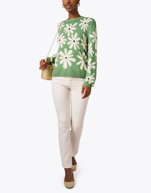 Green Daisy Intarsia Wool Cashmere Sweater