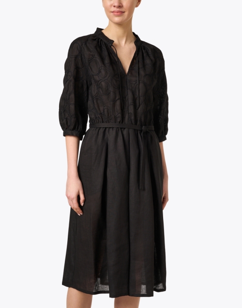 Front image - Piazza Sempione - Black Embroidered Linen Cotton Dress