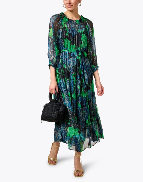 Look image - Megan Park - Kailua Green and Blue Print Chiffon Dress
