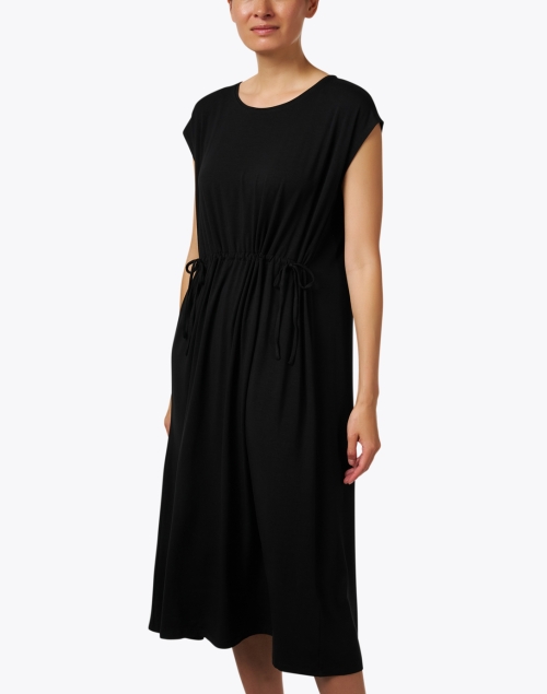 Front image - Eileen Fisher - Black Drawstring Shift Dress