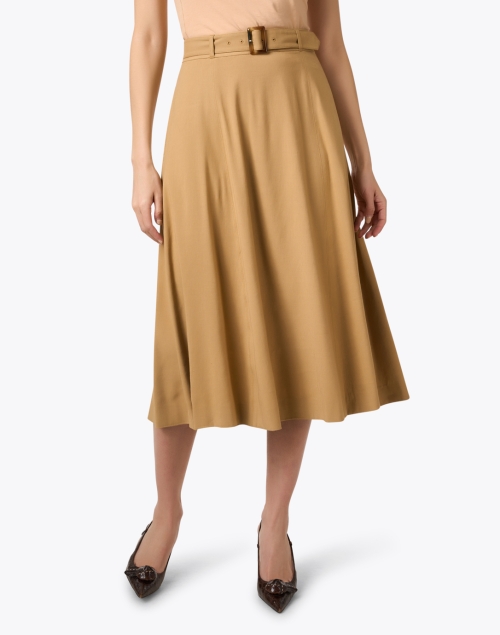 Front image - Veronica Beard - Arwen Tan Belted Midi Skirt