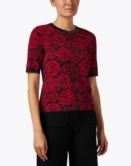 Front image - Marc Cain - Red Rose Print Knit Top