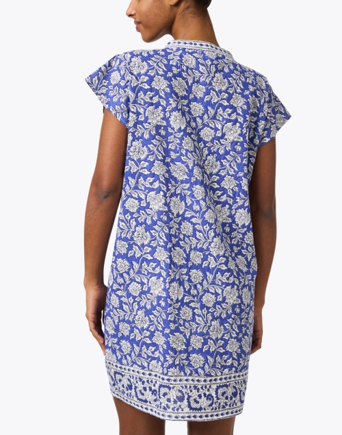 Back image - Pomegranate - Blue Print Cotton Shift Dress