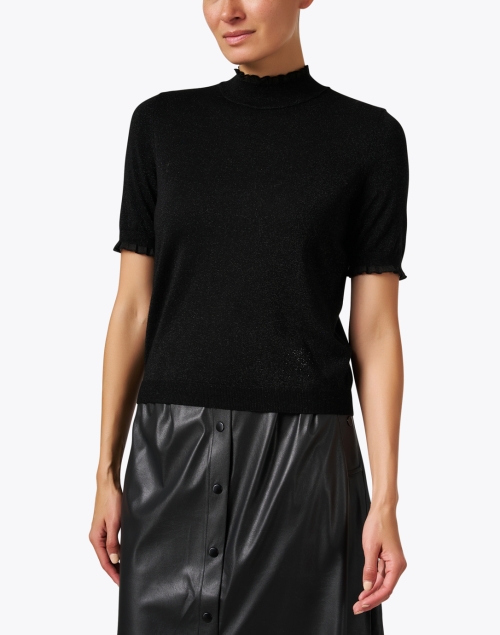 Front image - Marc Cain - Black Ruffle Mock Neck Top