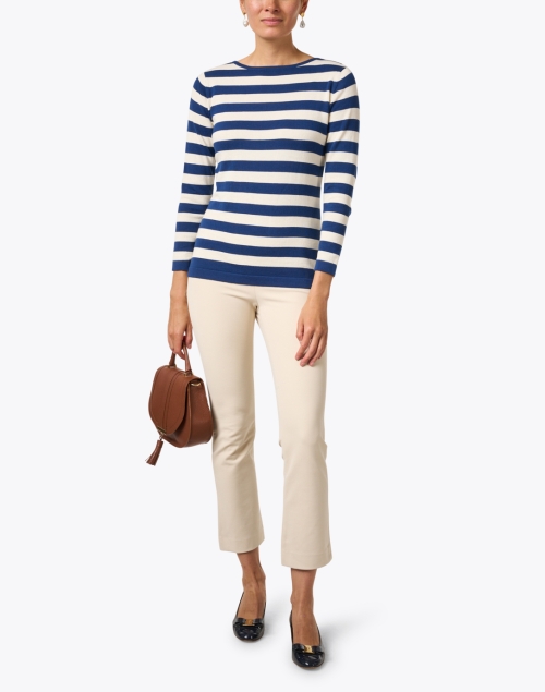 Blue and White Striped Pima Cotton Boatneck Sweater
