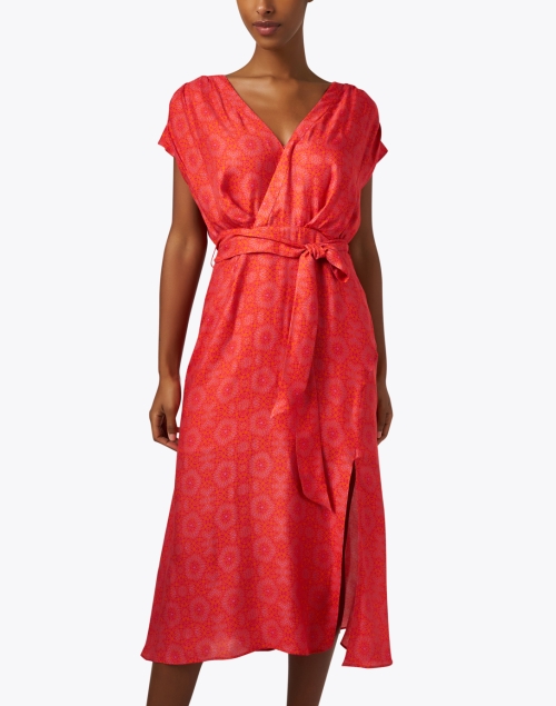 Front image - Santorelli - Fara Red Print Silk Wrap Dress