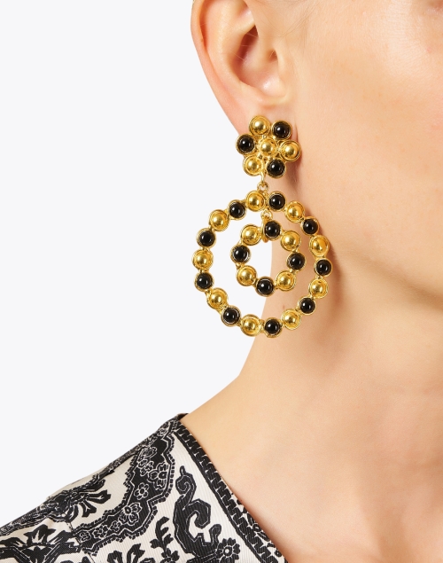 Large Flower Candies Gold and Onyx Drop Earrings 
