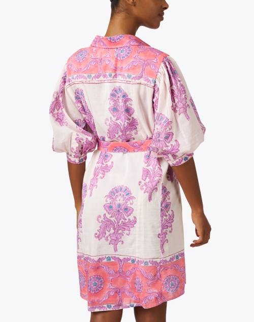Back image - Bell - Pink and Purple Print Cotton Shirt Dress
