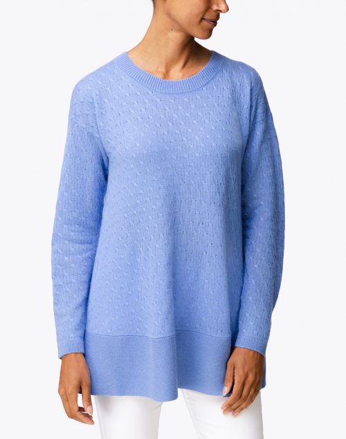 Front image - Cortland Park - St. Tropez French Blue Cable Knit Cashmere Sweater