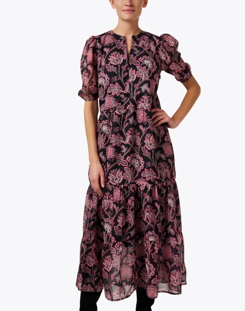 Front image - Jude Connally - Jordana Black and Pink Print Cotton Dress