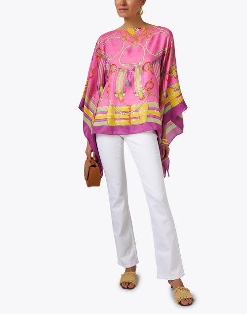 Pink Multi Print Cashmere Silk Poncho