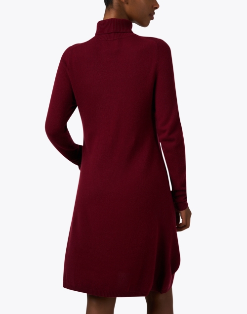 Back image - Allude - Bordeaux Red Wool Cashmere Turtleneck Dress