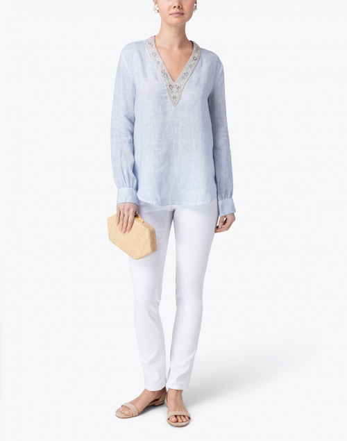 Look image - 120% Lino - Sky Blue Embellished Linen Shirt