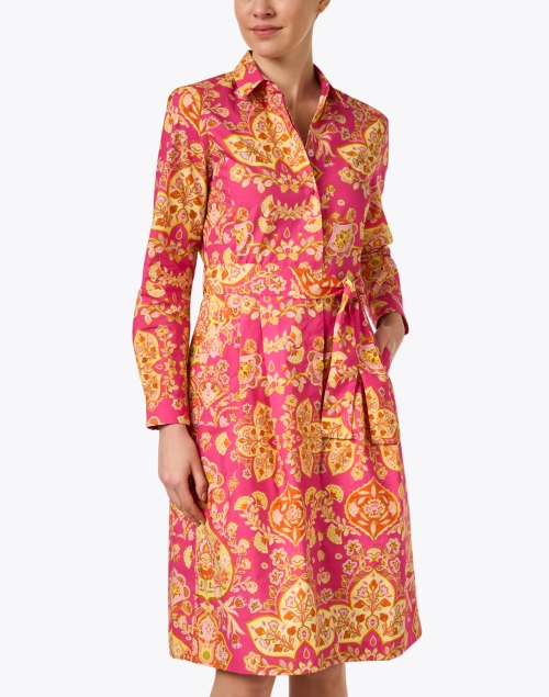 Front image - Caliban - Pink and Yellow Paisley Belted Shirt Dress 