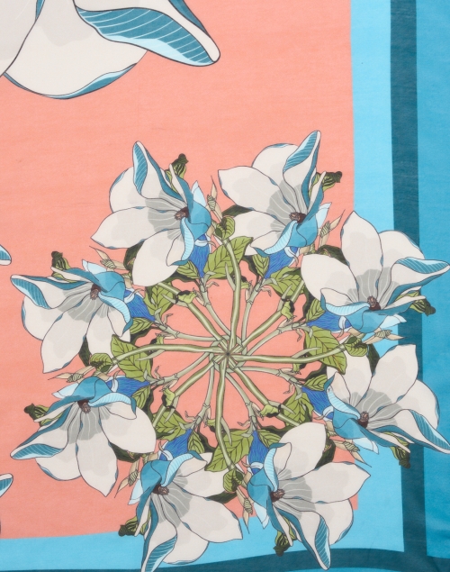 Fabric image - Franco Ferrari - Hawnbci Blue and Peach Floral Cotton Silk Scarf