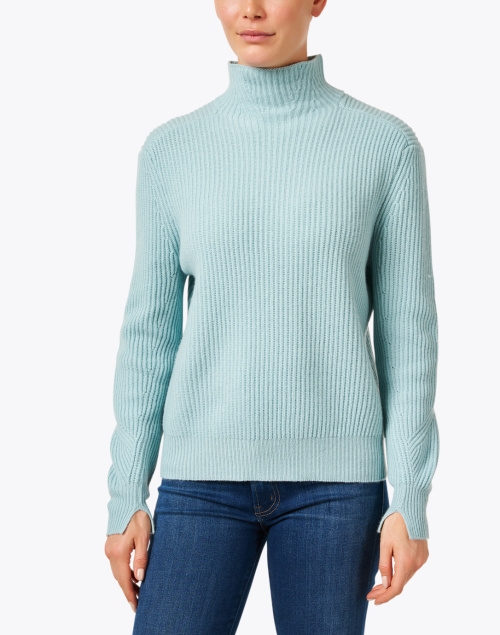 Front image - Kinross - Aqua Blue Ribbed Cashmere Sweater