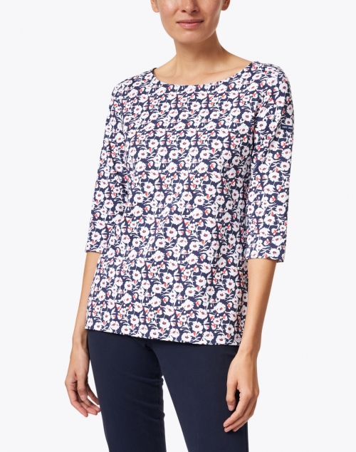 Saint James - Garde Cote Imprim Navy, White and Red Floral Top