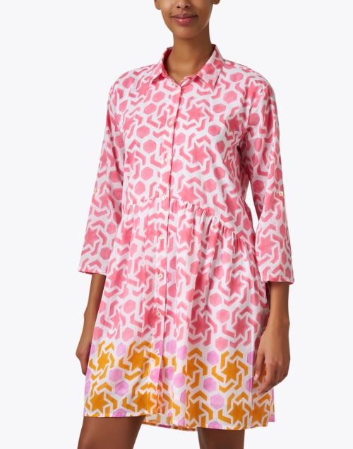 Front image - Ro's Garden - Deauville Pink Geometric Print Shirt Dress