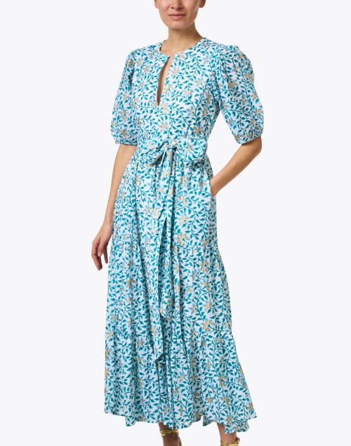 Front image - Oliphant - Mondavi Blue and Gold Print Cotton Dress