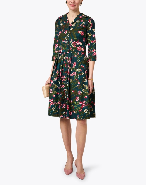 Audrey Green and Pink Print Stretch Cotton Dress