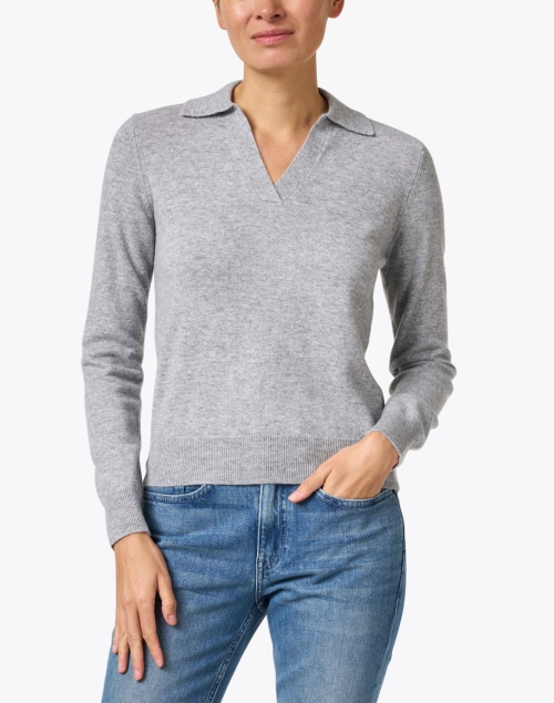 Front image - Kinross - Heather Grey Cashmere Polo Sweater