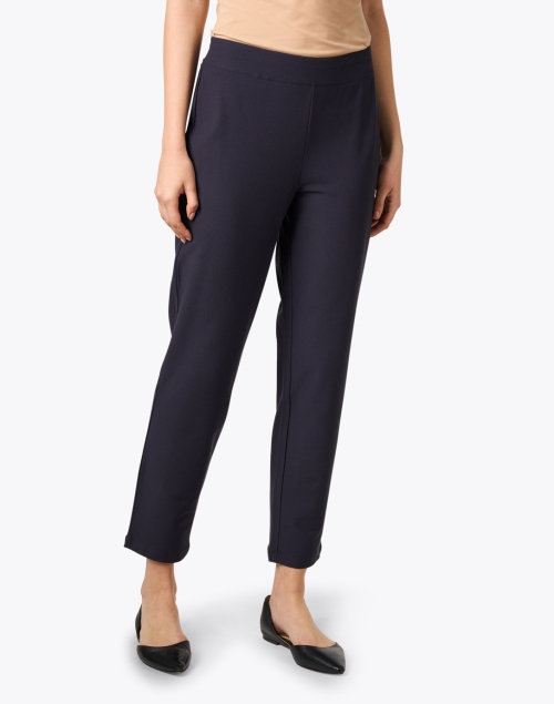 Front image - Eileen Fisher - Navy Stretch Crepe Slim Ankle Pant