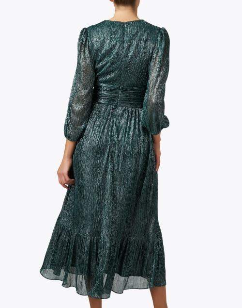 Back image - Shoshanna - Clara Teal Metallic Chiffon Dress