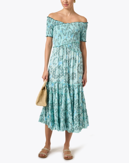 Soledad Aqua Print Smocked Dress