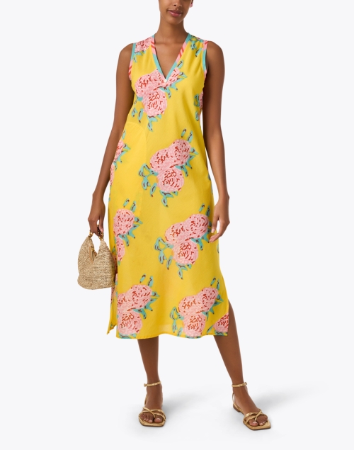 Cheack Yellow Multi Print Dress