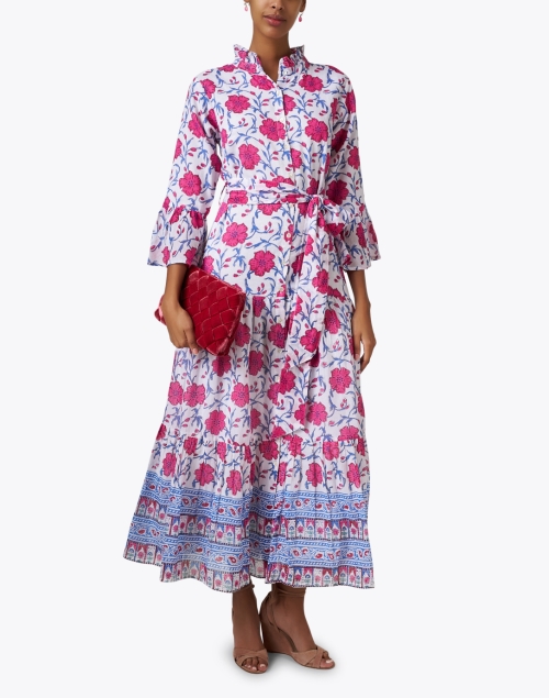 White and Pink Poppy Print Dress