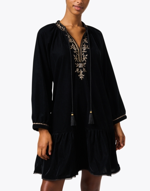 Front image - Bella Tu - Sloane Black Embroidered Velvet Dress