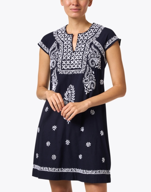 Front image - Roller Rabbit - Faith Navy Embroidered Cotton Dress