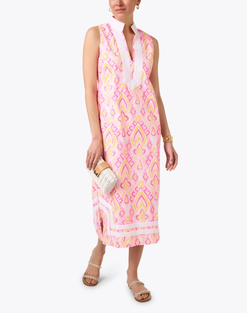 Pink Ikat Print Cotton Tunic Dress