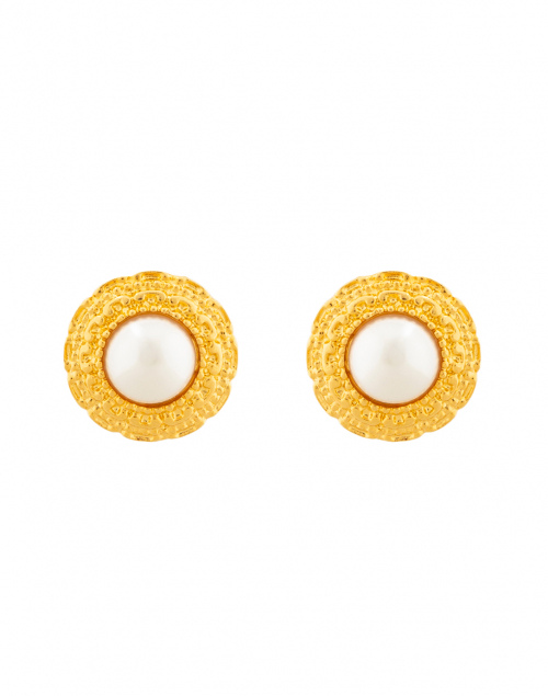 Kenneth Jay Lane - Pearl and Gold Button Clip-On Earrings
