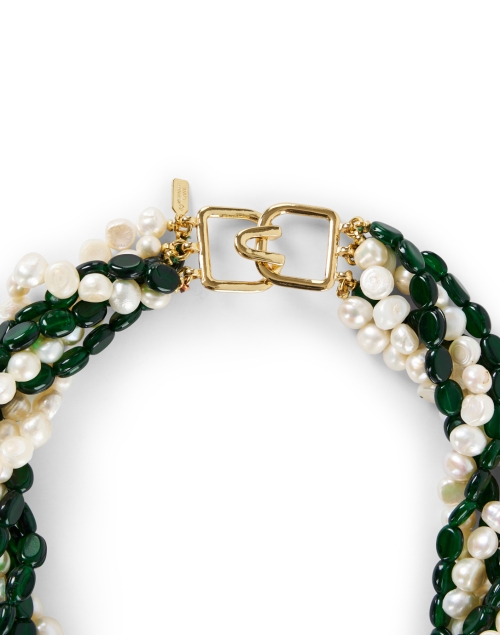 Back image - Kenneth Jay Lane - Green Stone and Pearl Multi Strand Necklace