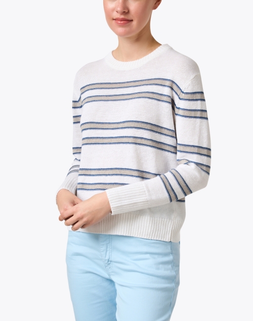 Front image - Kinross - White and Beige Striped Linen Sweater