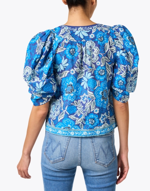 Back image - Farm Rio - Blue Floral Print Cotton Top