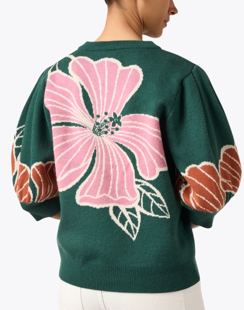 Back image - Farm Rio - Green Floral Intarsia Sweater