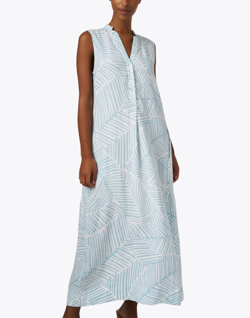 Front image - Rosso35 - Blue and White Print Linen Dress