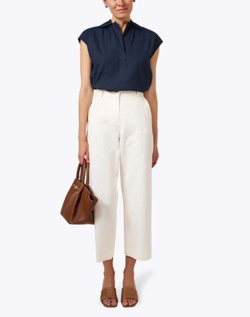 Navy Polo Popover Blouse