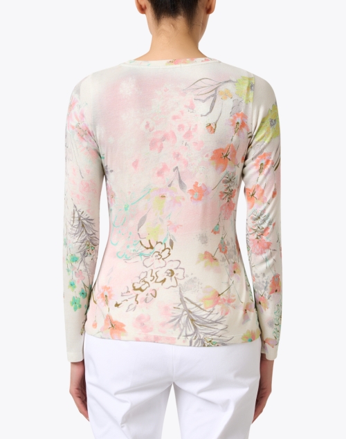 Back image - Pashma - White Floral Print Cashmere Silk Sweater