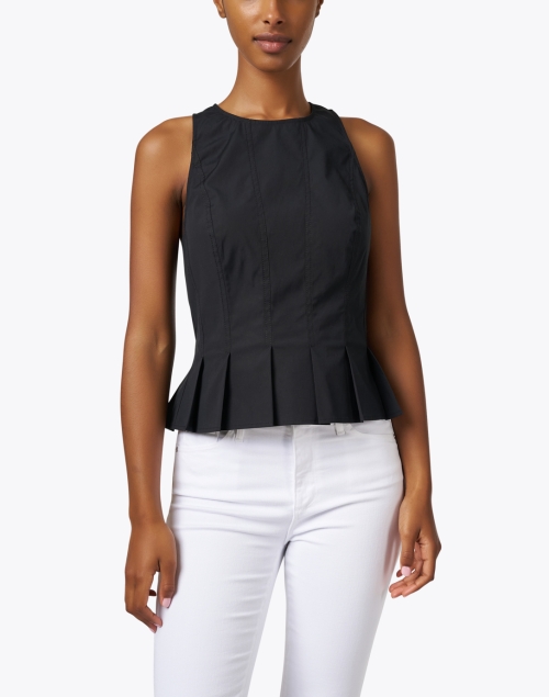 Front image - Veronica Beard - Olympia Black Cotton Peplum Tank