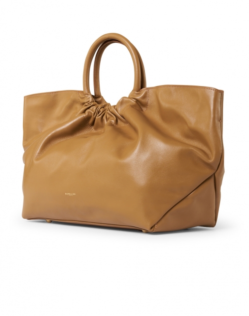 Front image - DeMellier - Los Angeles Deep Toffee Smooth Leather Ruched Tote
