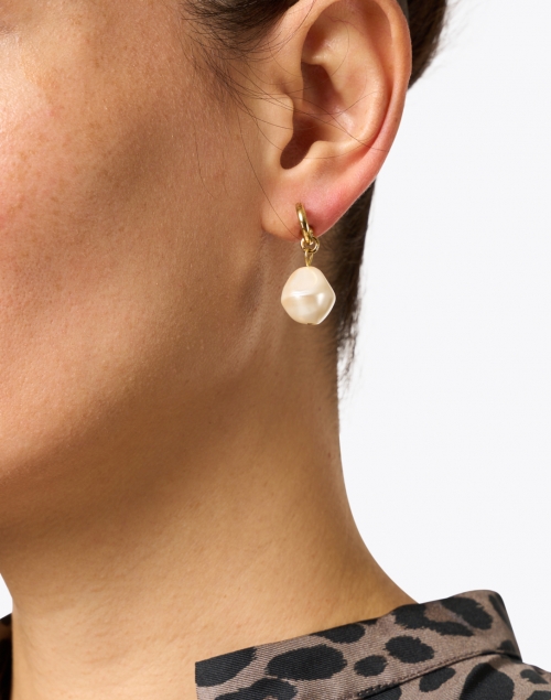 Perle Gold and Pearl Hoop Drop Earrings