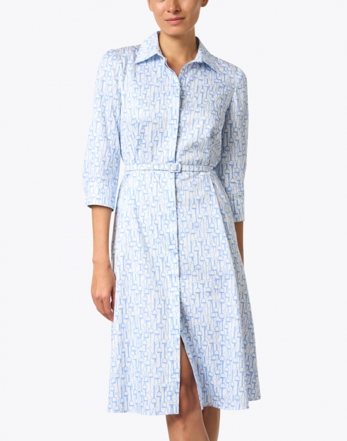 Front image - Rani Arabella - Blue Saddle Printed Cotton Shirt Dress