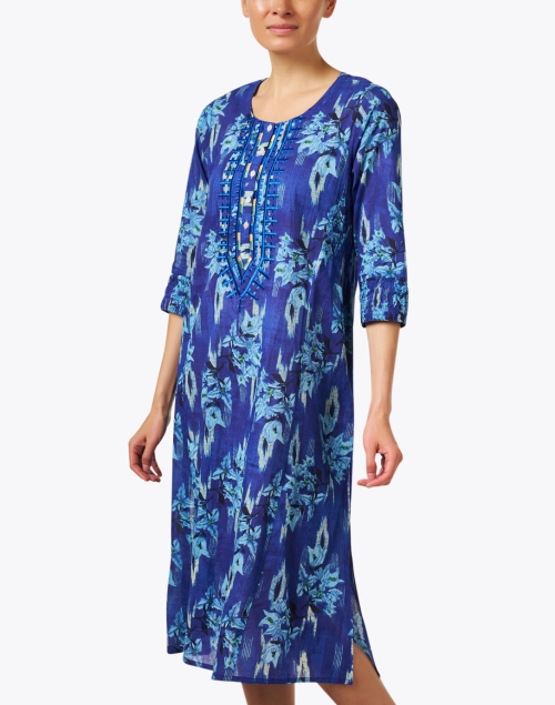 Front image - Ro's Garden - Diana Blue Embroidered Cotton Kurta