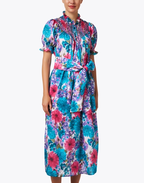 Front image - Loretta Caponi - Elena Blue Floral Print Dress