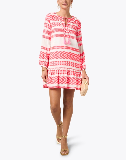 White and Pink Print Cotton Dress