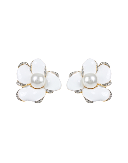 Product image - Kenneth Jay Lane - Pearl and Rhinestone Flower Clip Earrings